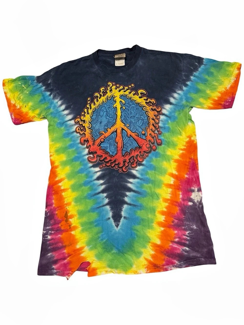 Liquid Blue Peace Sign Tie-Dye Graphic T-Shirt Blue Medium